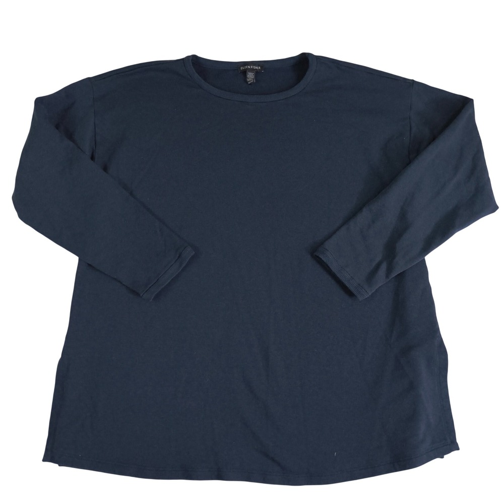 Eileen Fisher Navy‎ Long Sleeve Tee Womens XXS Organic Cotton Minimalist Top